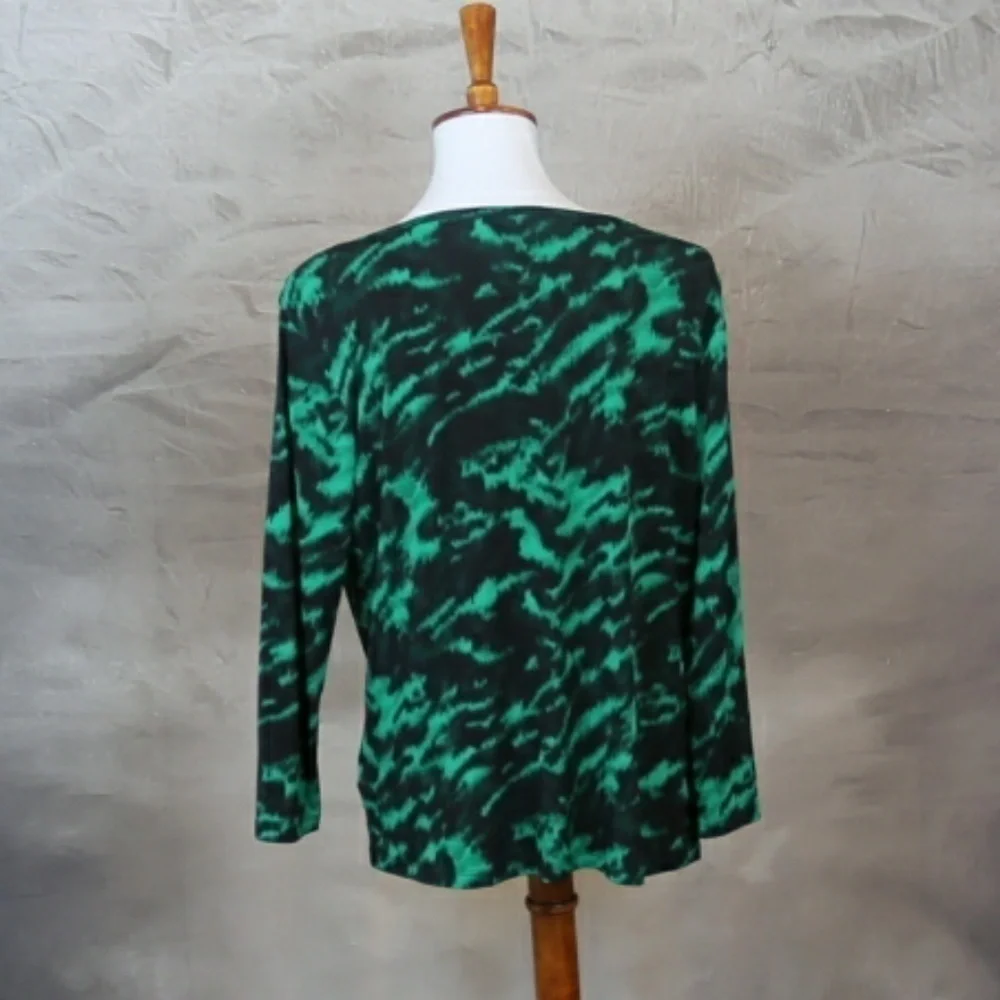 Michael Kors black & green blouse. Cowl neck L - Picture 2 of 6